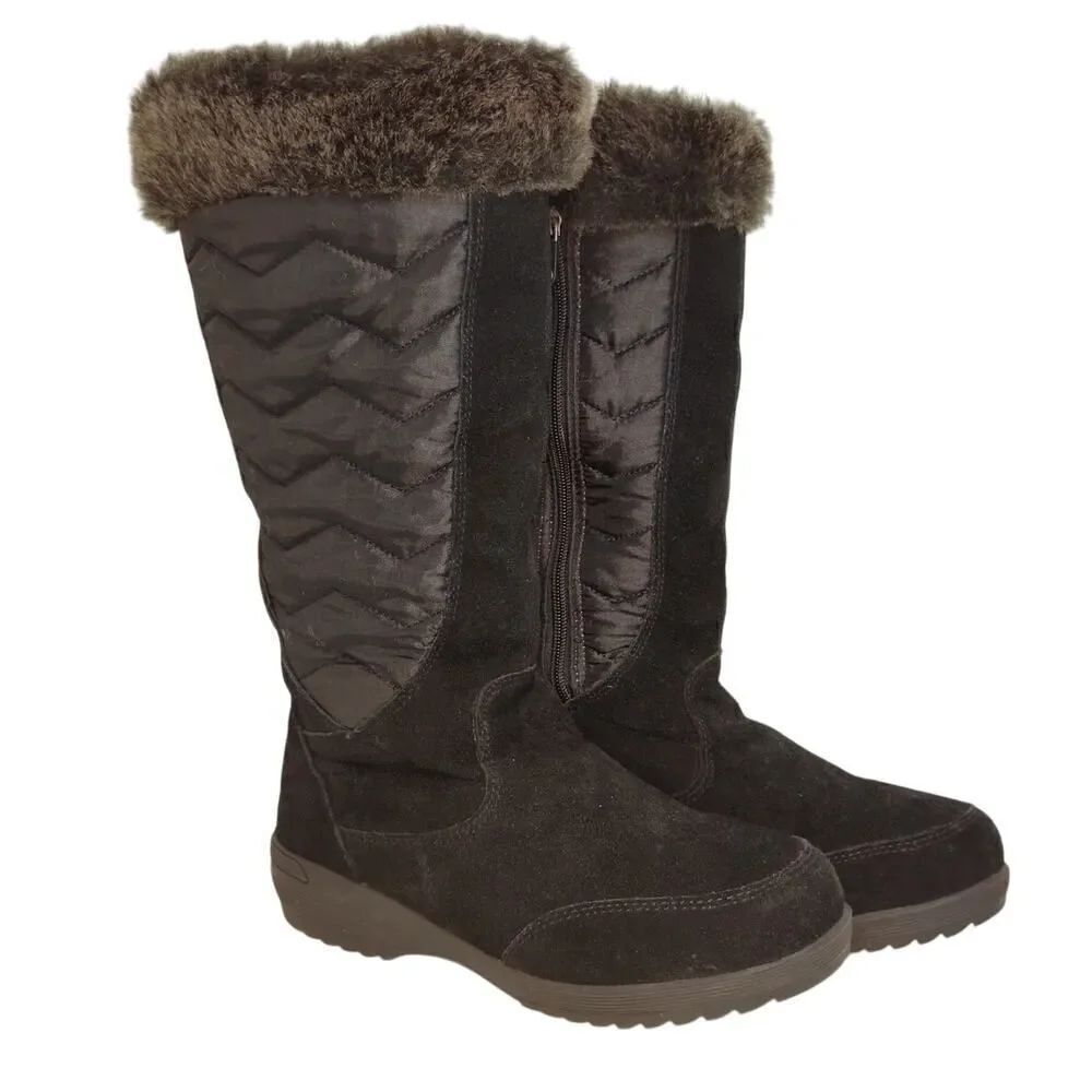 Lands' End Womens Pre-owned Black Suede & Quilted Lined Boots - sz. 6 1/2B